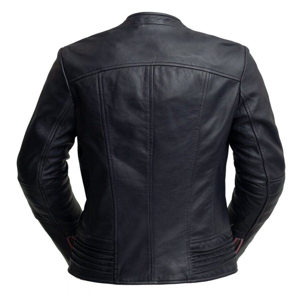 Purple Leather Moto Jacket with Pink Trim - Women's Fashion - Picture 6 of 6